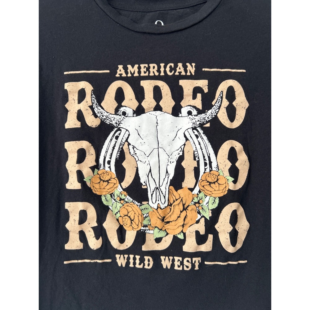 Organic Generation American Rodeo Wild West Graphic Crop Tee Black Cotton Medium